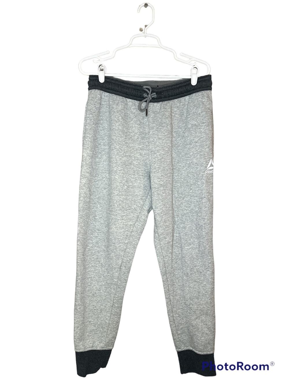 Men's Reebok Light Dark Grey Fleece Lined Drawstrings Sweatpants Joggers Size M